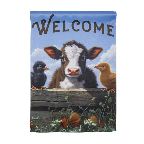 Evergreen Cow and Chicks Suede Garden Flag