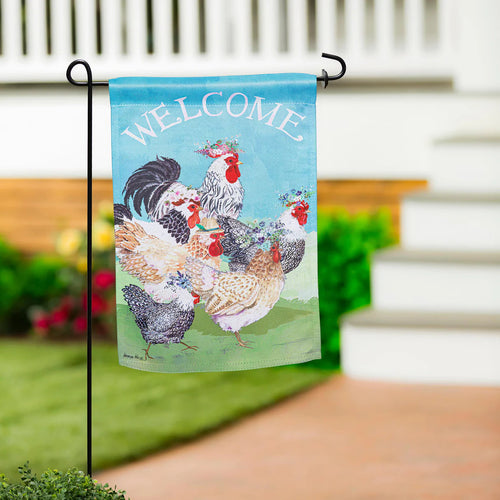 Evergreen Floral Chickens Suede Garden Flag