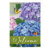 Evergreen Hydrangea and Butterfly Welcome Garden Burlap Flag