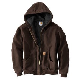Active Quilted Flannel-Lined Jacket With Hood, Dark Brown, XXXL