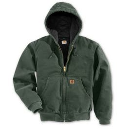 Active Quilted Flannel-Lined Jacket With Hood, Moss, XXXL