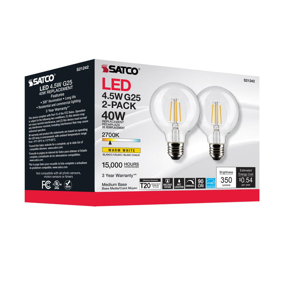 Satco Nuvo 40w Equivalent Warm White G25 Medium Clear Led Decorative Light Bulb (2-pack) #S21242